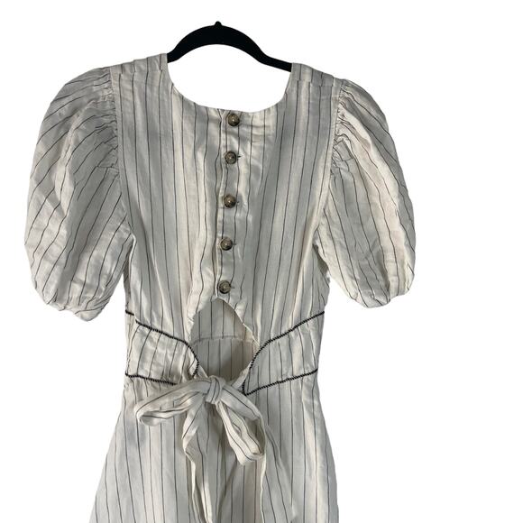 N12H Women's Size Small 2-4 Erin Dress 100% Linen Off White Stripe Mini Dress - Picture 9 of 14